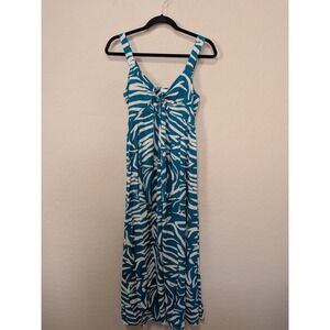 Goa Beachwear by Japna Teal Zebra Print Smocked Tie Front Maxi Dress Womens S